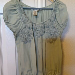 Max Studio Light Green Lace Accent Blouse